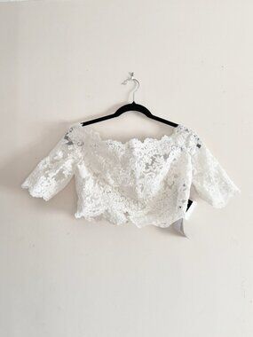 NWT JUSTIN ALEXANDER BRIDAL White Ivory Lace Pearl Embellished Crop Top, Size 16